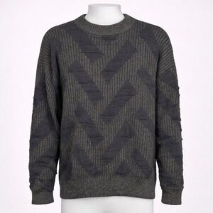 Vintage Reunion Y2K Mens Wool Sweater‎ Green Black Sz L Pullover Textured Grunge